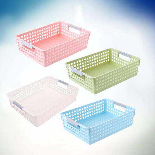 4Pcs Plastic Hollow Stackable Plastic Storage Baskets Bins Organizer Debris Desktop Storage Basket 2