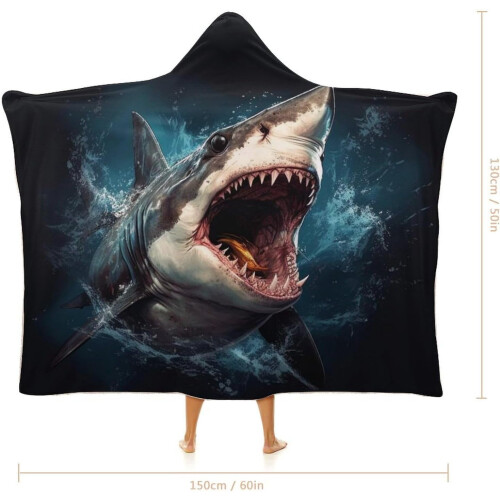 Shark Fleece-teppe med hette for barn og voksne 1