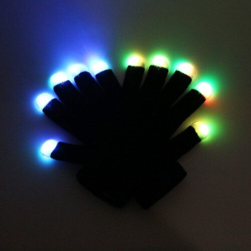 Γάντι Rave LED 6 Χρωμάτων - Γάντια με φωτισμό δακτύλων 6 χρωμάτων που αναβοσβήνουν για 1