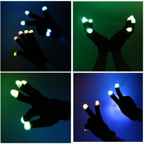 Γάντι Rave LED 6 Χρωμάτων - Γάντια με φωτισμό δακτύλων 6 χρωμάτων που αναβοσβήνουν για 2