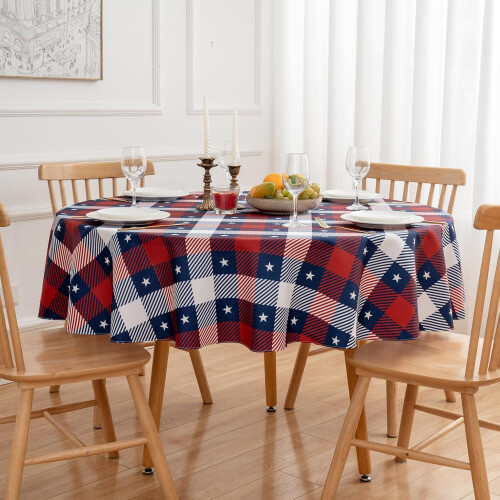 Patriotic Round Tablecloth 70" Polyester Red Blue Stars 2