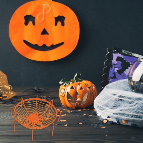 Ιστός αράχνης Halloween 12,56'' Κεραμικό μπολ σερβιρίσματος με πορτοκαλί καραμέλες, για 2