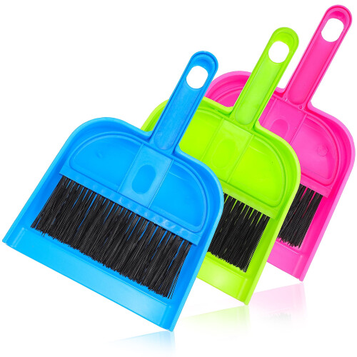 Desktop Small Dustpan Set Blue Plastic 3Set 7.7x5.1x1.0in 2