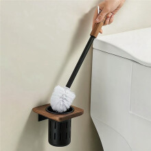 Escova de Vaso Sanitário Autoadesiva para Parede, para Uso Doméstico, com Suporte para Vaso Sanitário, Sem Furos e com Cabo de Madeira.