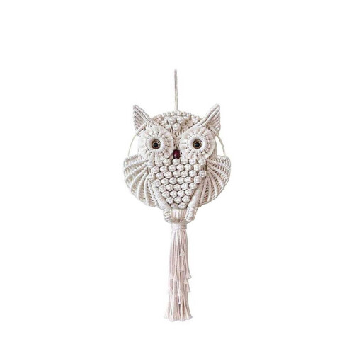 Ivory Owl Macrame Wall Hanging – Cotton Boho Tapestry 1