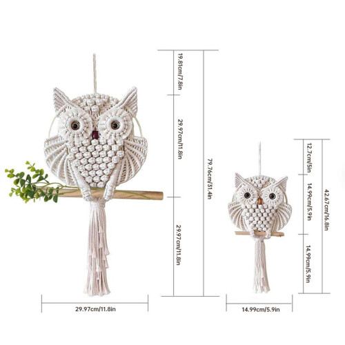 Ivory Owl Macrame Wall Hanging – Cotton Boho Tapestry 2