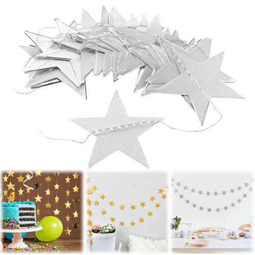Cardboard Star Garland Metallic Silver 13 ft or 6.5 ft 1
