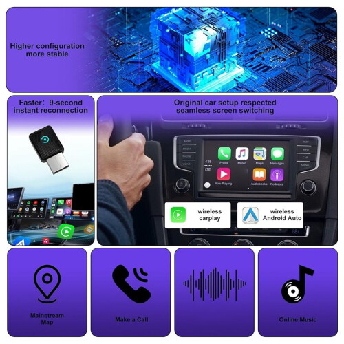 Wireless CarPlay Adapter for for IOS 10+ Seamless Connection, Convert Wired to Wireless 2