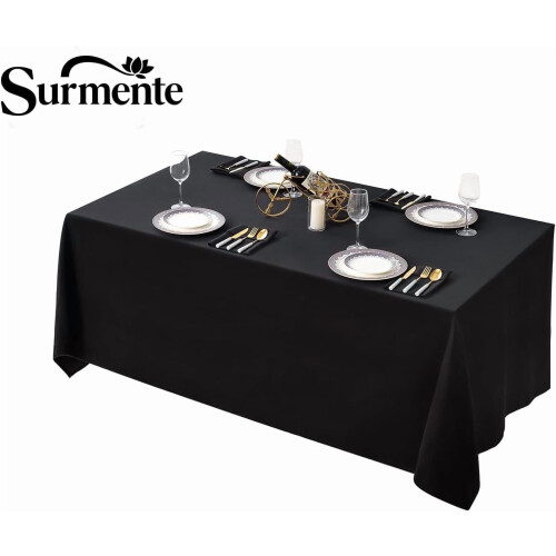 Black Polyester Tablecloth 90 x 132 in Rectangular 1