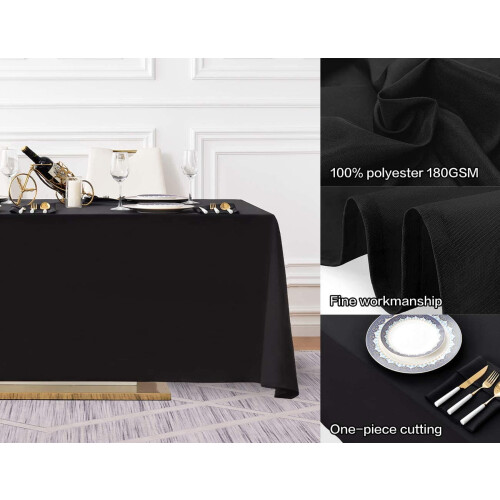 Black Polyester Tablecloth 90 x 132 in Rectangular 2