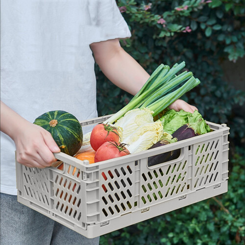 Foldable Plastic Baskets 12x8x5", Collapsible Storage Crate with Mesh Ventilation, Multifunctional Organizer – Gray 2