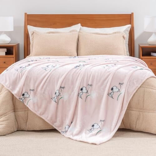 Pătură de pluș Peanuts Snoopy catifea loft spring roz twin 2