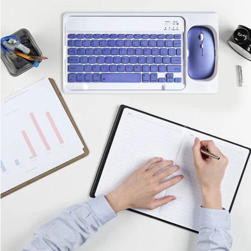 Bluetooth Keyboard and Mouse, Wireless Combo, Compact Portable, Silent Typing, 10M Range, Rechargeable, for Tablet, Phone, PC 2