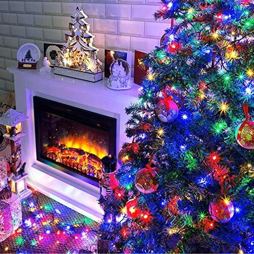 Χριστουγεννιάτικα φωτάκια 8 λειτουργιών 250 LED, πράσινο αδιάβροχο σύρμα 91,5 ποδιών, 1