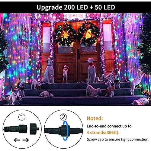 Χριστουγεννιάτικα φωτάκια 8 λειτουργιών 250 LED, πράσινο αδιάβροχο σύρμα 91,5 ποδιών, 2