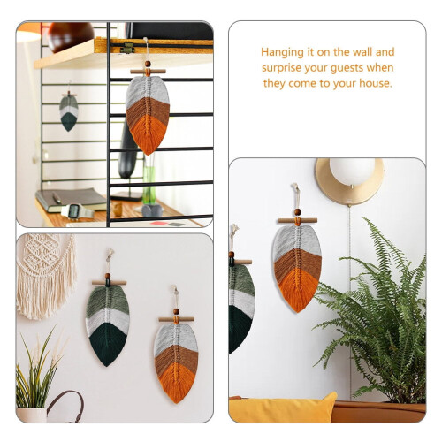 Woven Leaf Macrame Wall Hanging Rustic Style 2 pcs 2