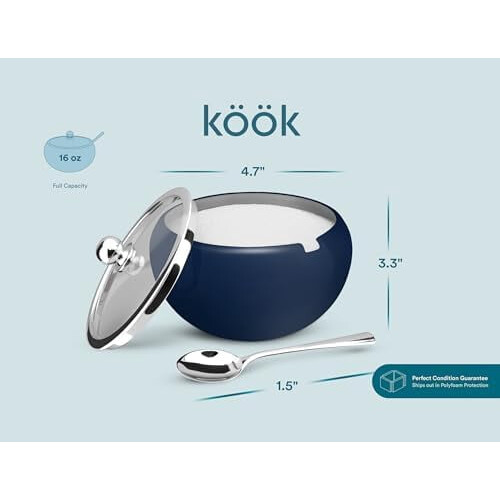 Sugar Bowl with Lid and Spoon Matte Navy16oz 2