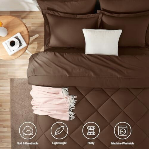 Σετ παπλωμάτων Queen-Size Brown – Κρεβάτι 7 τεμαχίων σε τσάντα, Πολυτελές μαλακό σετ για 1