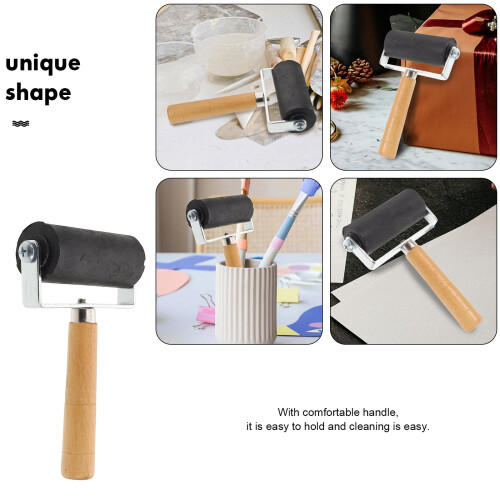 Rubber Ink Roller with Solid Wood Handle for Wallpaper Printing, Scrapbooking and Stamping 2