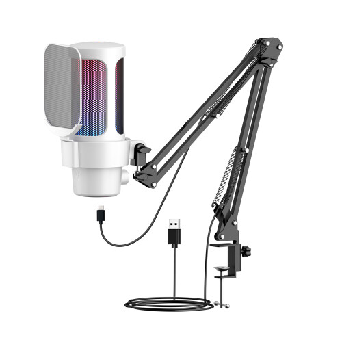 USB Gaming Microphone Kit, RGB Lighting, 14.5x4.9cm, White