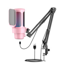 Microfono da gaming USB Rosa RGB 192kHz/24bit con braccio sospeso