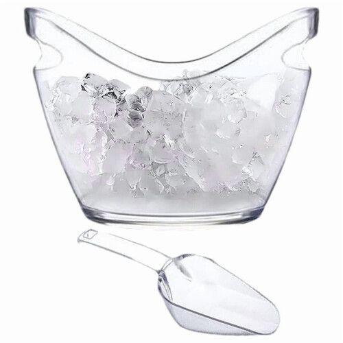 Balde de gelo transparente com alça e 2 pás para vinho e 1