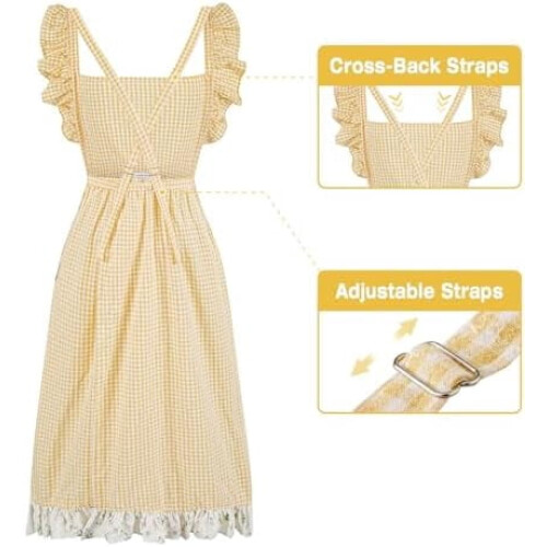 Abito grembiule vintage da donna a quadretti in cotone con 1