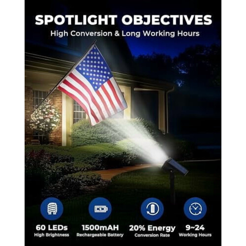 60 ηλιακά σποτ LED, IP67 αδιάβροχα, 3 λειτουργίες, αυτόματη 2