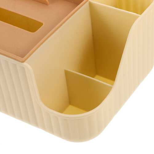 Caixa retangular para lenços de papel, 1 unidade, em plástico bege, com design simples para uso diário. 2