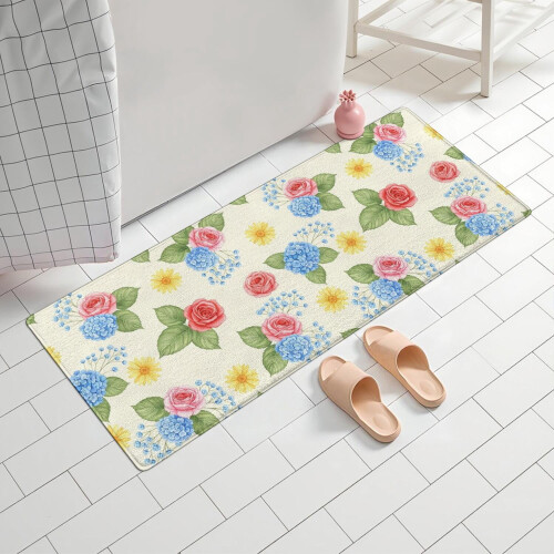 Χαλί μπάνιου Pioneer Flower Floral, αντιολισθητικό χαλάκι μικροϊνών με επένδυση από 1