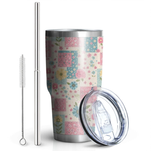Ποτήρι Pioneer Flower 30oz με λουλουδάτο μοτίβο, διπλό τοίχωμα, μονωμένο με κενό αέρος, 1
