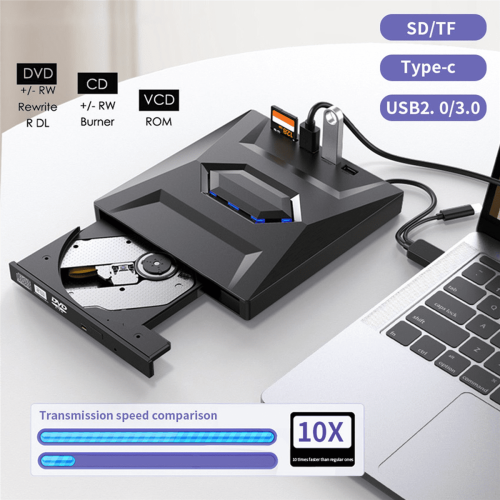 Novo! Gravador e Leitor Externo de DVD/CD 2X Tipo C/USB 3.0 para PC e Laptop 11/10/8/7 1