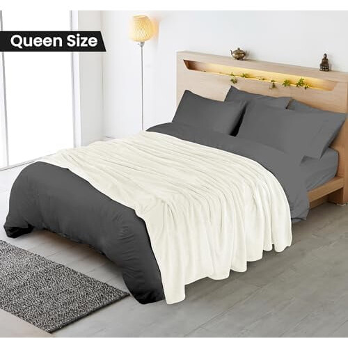 Κουβέρτα από ιβουάρ φλις, queen size, χνουδωτή, μαλακή, αντιστατική, από μικροΐνες (90x90 1