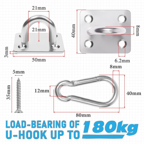 τεμάχια M8 γάντζοι από ανοξείδωτο ατσάλι με μάτι + 2 γάντζοι με κούμπωμα + 8 βίδες 2