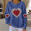 Damen-Sweatshirt zum Valentinstag mit Herzprint, geripptem Rundhalsausschnitt, lässigem Langarm-Pullover 2