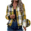 Dame flannel ternet shacket langærmet efterårsfrakke gul M 4