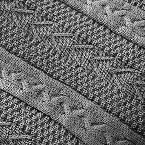 Cable Knit Sherpa Throw Blanket 50 x 63 in Grey 2
