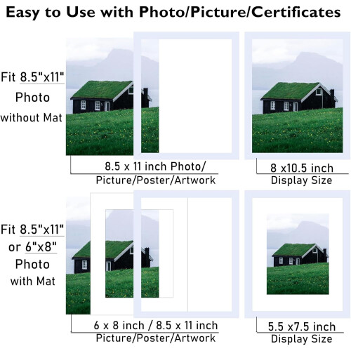 8.5 x 11 in White Rectangular Picture Frame with 6x8 Mat 2