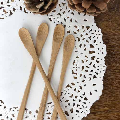 10 cucharas reutilizables de bambú para remover café, cucharas con mango largo. 1