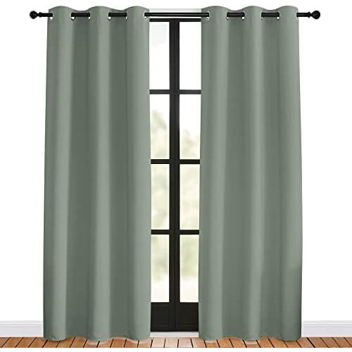 Window Curtain Panels Greyish Green Thermal Insulated 1