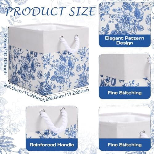 Blue Floral Cube Storage Bins 11.22" 6 Pack 1
