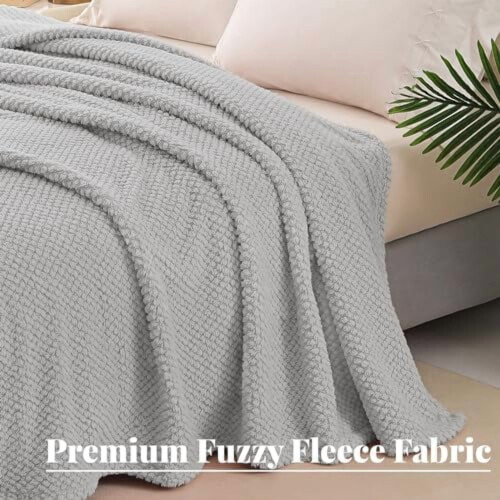 Fuzzy Fleece Throw Blanket 60x80 in, Light Grey 2