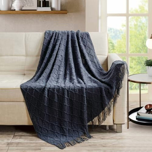 Navy Acrylic Throw Blanket 50 x 60 Inches 2