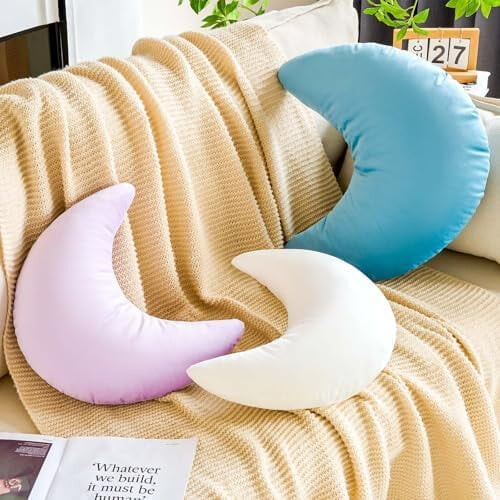 White Moon Pillow Velvet Half-Moon Decorative Cushion 19.6 2
