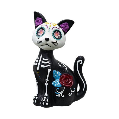 Skeletkat beeldje van hars, Halloween decoratie 1