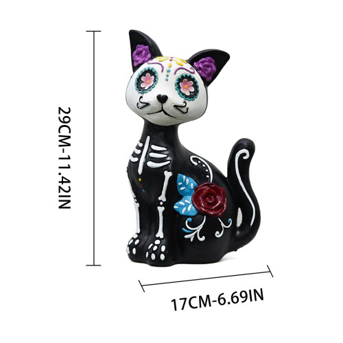 Skeletkat beeldje van hars, Halloween decoratie 2