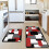 Modern Kitchen Runner Rugs, Red Black White Patterns, 17" x 30" + 17" x 48", (2 Count) 2