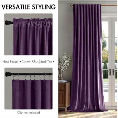 Cortinas opacas de terciopelo morado, 52 x 108 pulgadas, 2 paneles 1