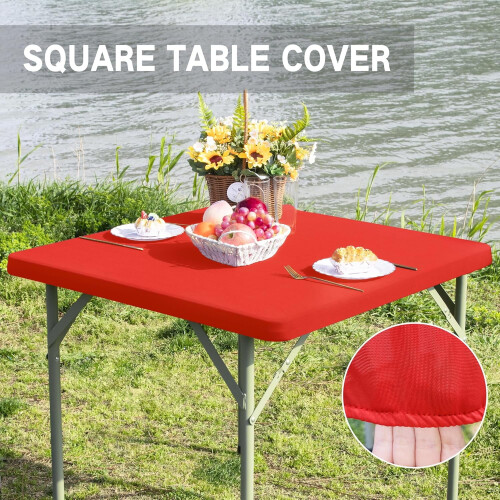 Red Stretch Spandex Square Table Cover 34x34 Inch 2