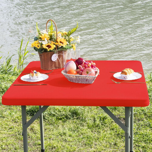 Red Stretch Spandex Square Table Cover 34x34 Inch 1